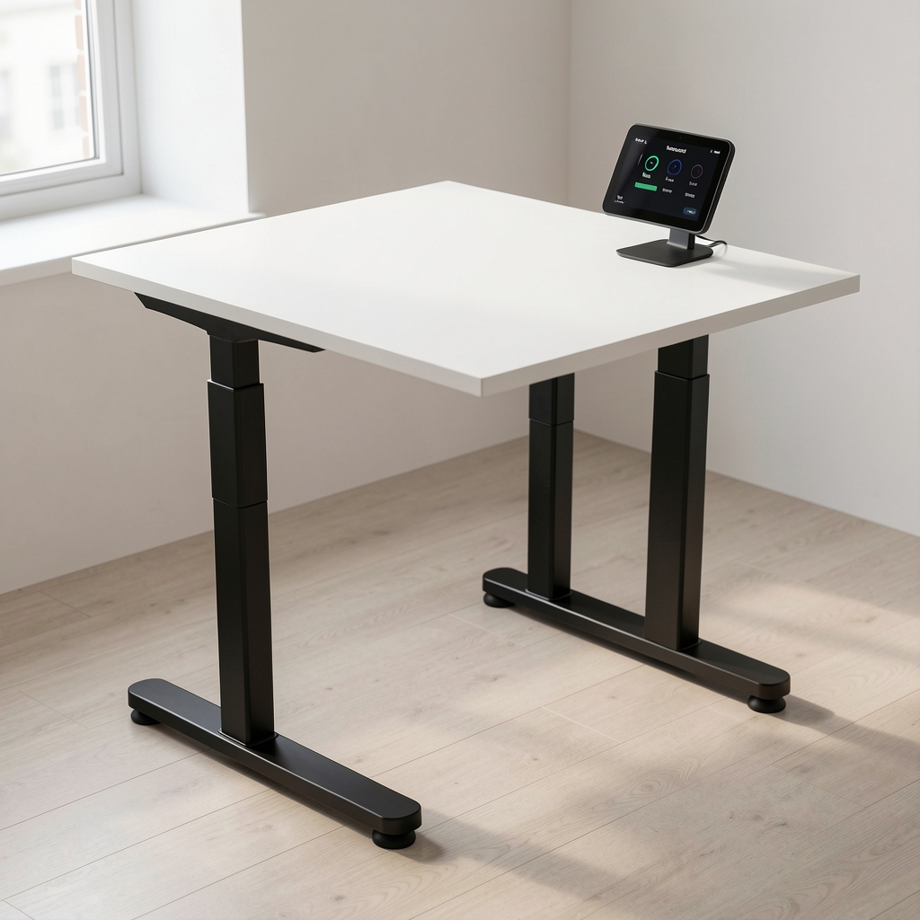 Birou reglabil electric FlexiDesk Pro 160 cu blat din lemn de stejar și cadru alb