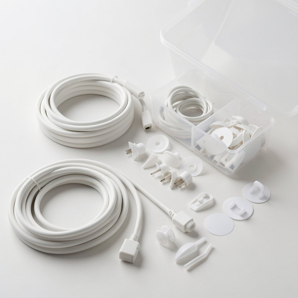 Set organizatoare cabluri birou din silicon alb, canal de cablu adeziv, cleme autocolante și cutie organizatoare cabluri pentru birou curat și ordonat