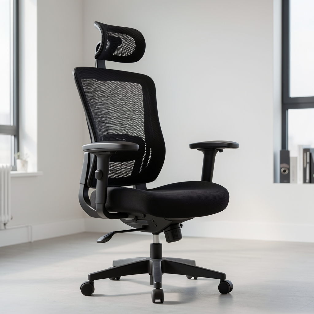 Scaun ergonomic de birou premium cu spătar mesh respirabil, reglaj lombar, cotiere 4D ajustabile și suport pentru cap, culoare neagră