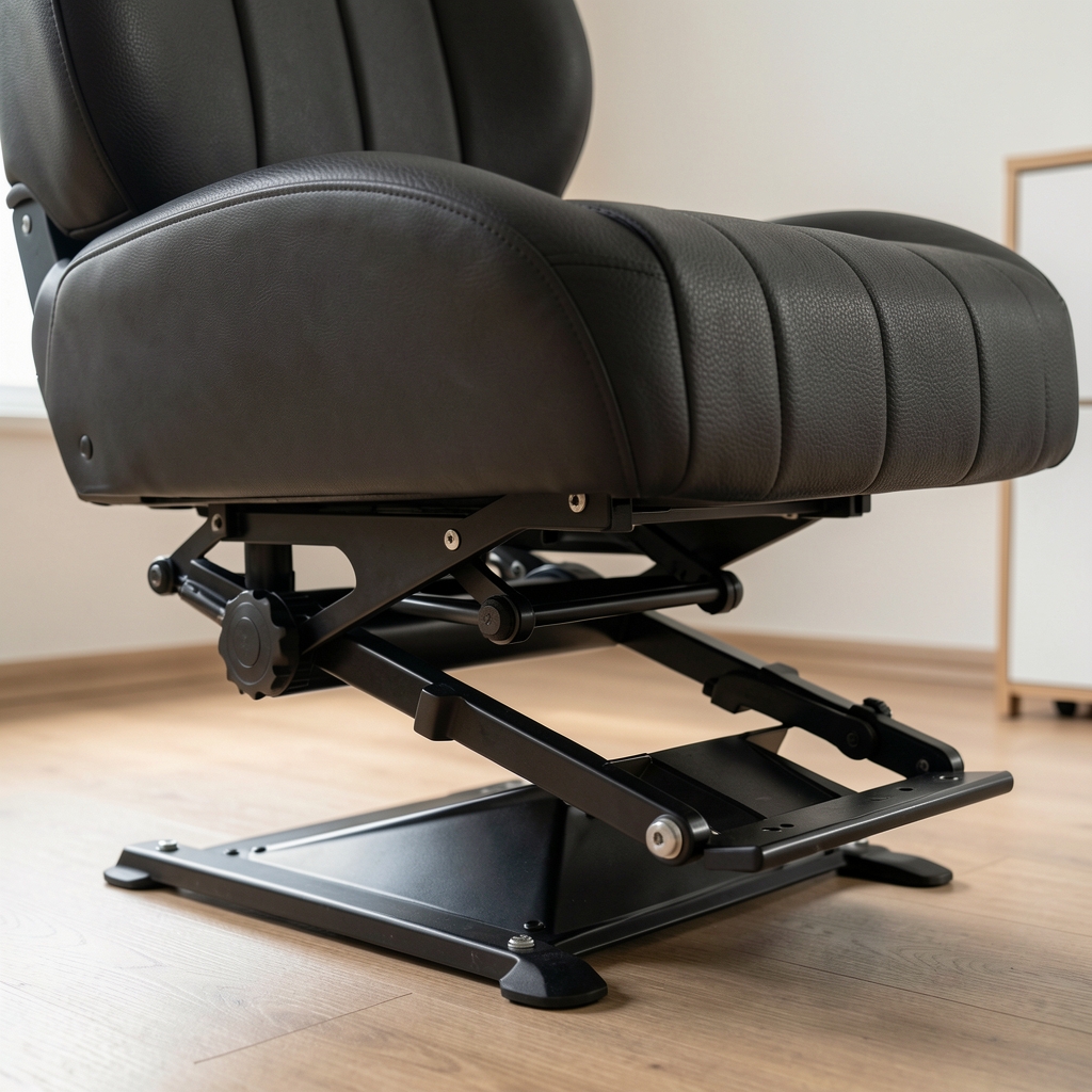 Detaliu mecanism tilt Forward Tilt Herman Miller Aeron cu pârghii de reglaj vizibile sub șezut
