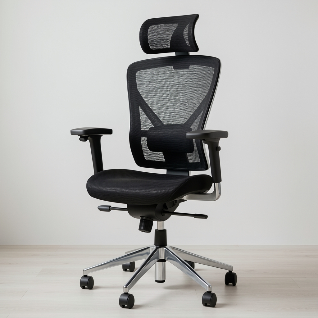 Scaun ergonomic compact AirMesh Pro cu plasă respirabilă albastră, design slim, potrivit pentru birouri mici